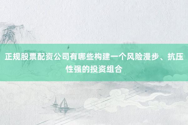 正规股票配资公司有哪些构建一个风险漫步、抗压性强的投资组合