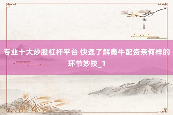 专业十大炒股杠杆平台 快速了解鑫牛配资奈何样的环节妙技_1