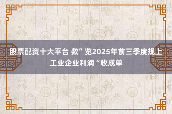 股票配资十大平台 数”览2025年前三季度规上工业企业利润“收成单