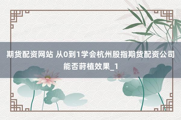 期货配资网站 从0到1学会杭州股指期货配资公司能否莳植效果_1